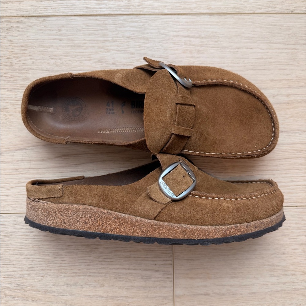 Birkenstock Suede Slip-On Clogs — EU 41 / US Women’s 10–10.5 — Camel Brown